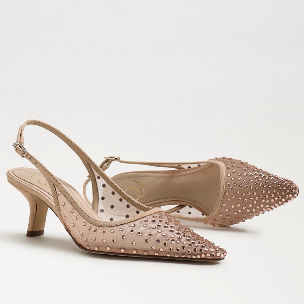 Like New Sam Edelman Tan Slingback Heels with Kitten Heel